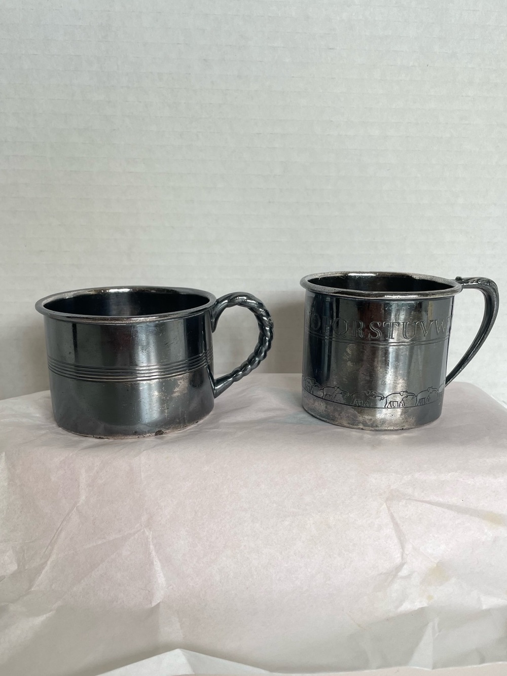 Set of 2 Vintage Silver-Plated Baby / Nursery Cups Farmhouse Cottagecore Mid Cen